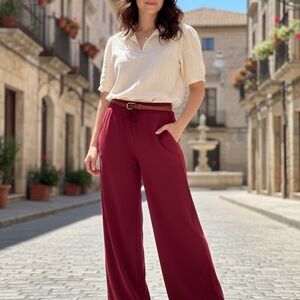 Elegant Burgundy Wide-Leg Pants